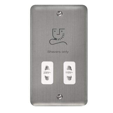 Curved Stainless Steel 115/230V Dual Voltage Shaver Socket - White Trim - SE Home