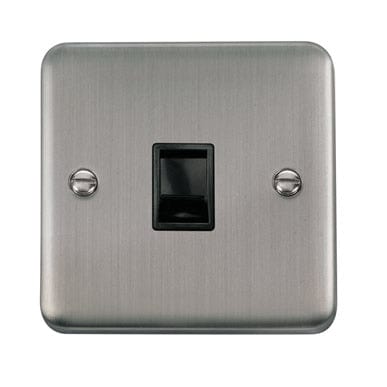 Curved Stainless Steel Single RJ11 (Irish/US) Outlet - Black Trim - SE Home