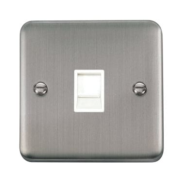 Curved Stainless Steel Single RJ11 (Irish/US) Outlet - White Trim