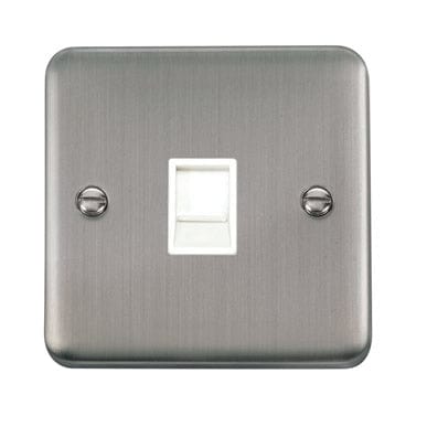 Curved Stainless Steel Single RJ11 (Irish/US) Outlet - White Trim - SE Home