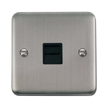 Curved Stainless Steel Single Telephone Outlet - Master - Black Trim - SE Home