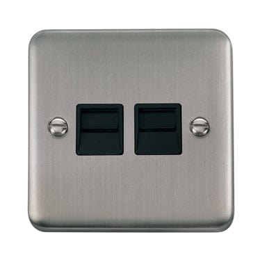 Curved Stainless Steel Twin Telephone Outlet - Master - Black Trim - SE Home
