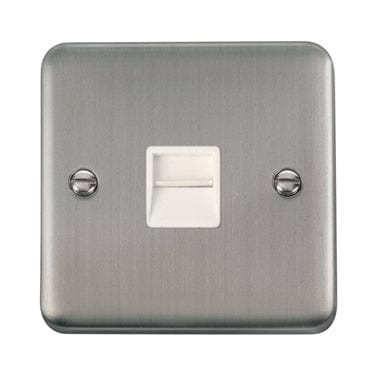 Curved Stainless Steel Single Telephone Outlet - Secondary - White Trim - SE Home