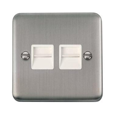 Curved Stainless Steel Twin Telephone Outlet - Secondary - White Trim - SE Home