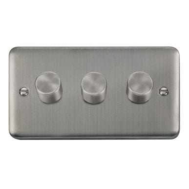 Curved Stainless Steel 3 Gang 2 Way 400Va Dimmer Switch - Black Trim - SE Home