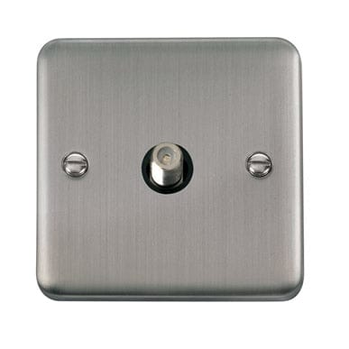 Curved Stainless Steel Non-Isolated Single Satellite Outlet - Black Trim - SE Home
