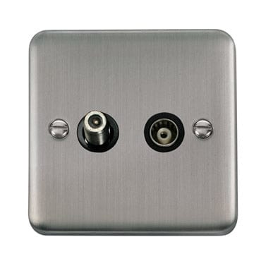 Curved Stainless Steel Isolated Satellite & Isolated Coaxial Outlet - Black Trim - SE Home