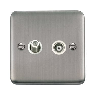 Curved Stainless Steel Isolated Satellite & Isolated Coaxial Outlet - White Trim - SE Home
