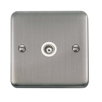 Curved Stainless Steel Single Isolated Coaxial Outlet - White Trim - SE Home