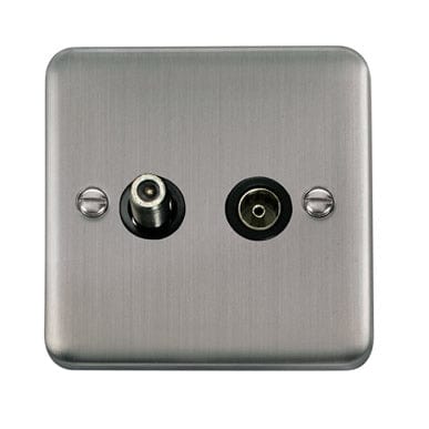 Curved Stainless Steel Non-Isolated Satellite & Non-Isolated Coaxial Outlet - Black Trim - SE Home