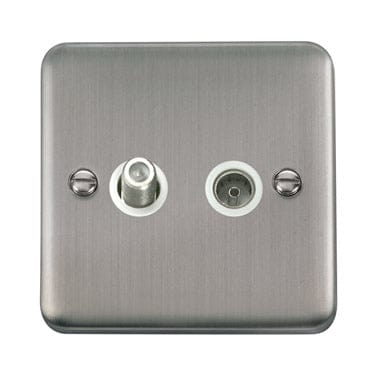 Curved Stainless Steel Non-Isolated Satellite & Non-Isolated Coaxial Outlet - White Trim - SE Home