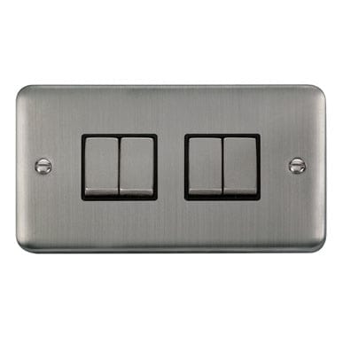 Curved Stainless Steel 10AX Ingot 4 Gang 2 Way Plate Switch - Black Trim - SE Home