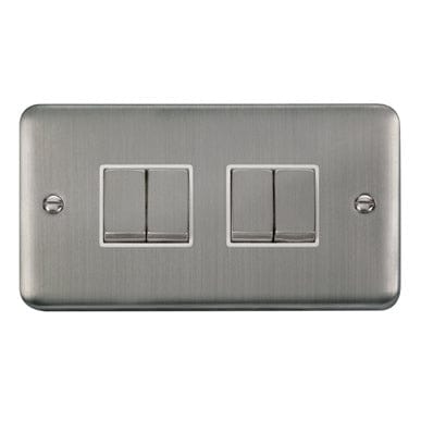 Curved Stainless Steel 10AX Ingot 4 Gang 2 Way Plate Switch - White Trim - SE Home