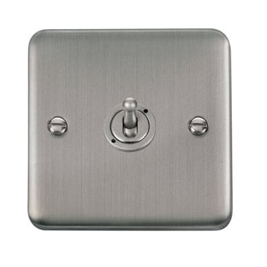 Curved Stainless Steel 10AX 1 Gang 2 Way Toggle Switch - Black Trim - SE Home