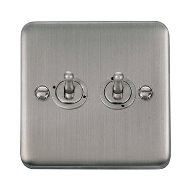 Curved Stainless Steel 10AX 2 Gang 2 Way Toggle Switch - Black Trim - SE Home