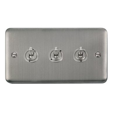 Curved Stainless Steel 10AX 3 Gang 2 Way Toggle Switch - Black Trim - SE Home