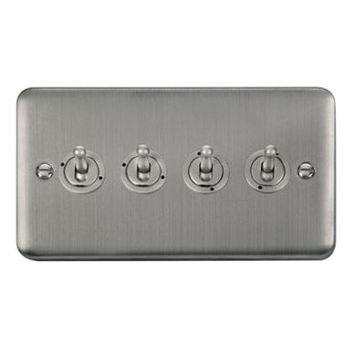 Curved Stainless Steel 10AX 4 Gang 2 Way Toggle Switch - Black Trim - SE Home