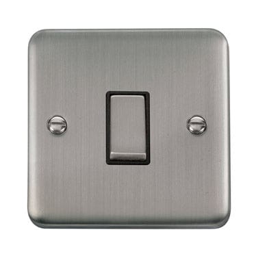 Curved Stainless Steel 10AX Ingot 1 Gang Intermediate Plate Switch - Black Trim - SE Home