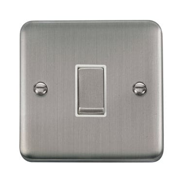 Curved Stainless Steel 10AX Ingot 1 Gang Intermediate Plate Switch - White Trim - SE Home