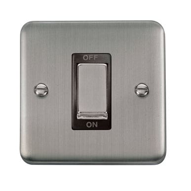 Curved Stainless Steel 45A Ingot 1 Gang DP Switch - Black Trim