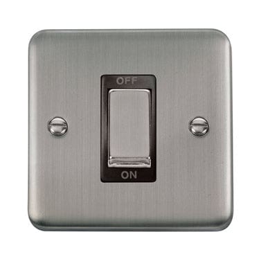 Curved Stainless Steel 45A Ingot 1 Gang DP Switch - Black Trim - SE Home