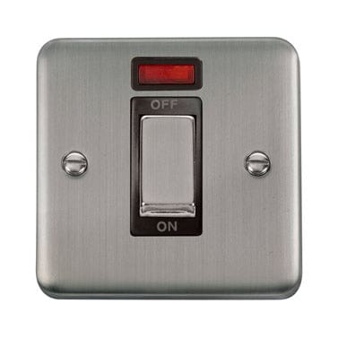 Curved Stainless Steel 45A Ingot 1 Gang DP Switch With Neon - Black Trim - SE Home