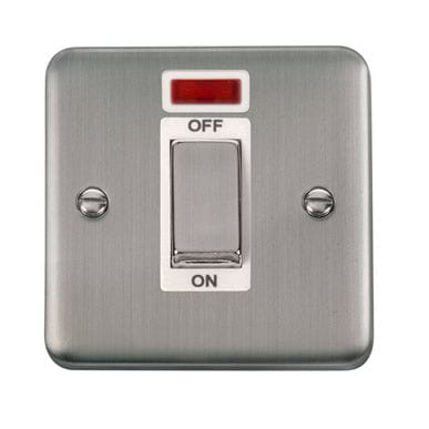 Curved Stainless Steel 45A Ingot 1 Gang DP Switch With Neon - White Trim - SE Home