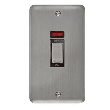 Curved Stainless Steel 45A Ingot 2 Gang DP Switch With Neon - Black Trim - SE Home