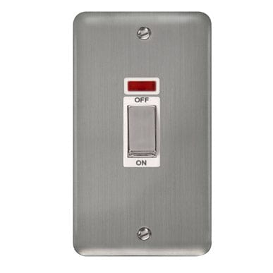 Curved Stainless Steel 45A Ingot 2 Gang DP Switch With Neon - White Trim