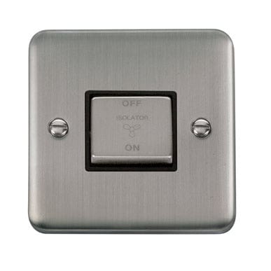 Curved Stainless Steel 10A Ingot 3 Pole Fan Isolation Plate Switch - Black Trim - SE Home