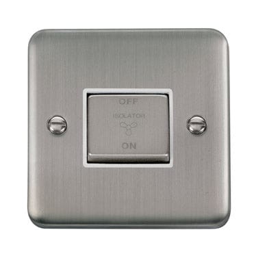 Curved Stainless Steel 10A Ingot 3 Pole Fan Isolation Plate Switch - White Trim - SE Home