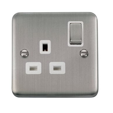 Curved Stainless Steel 13A Ingot 1 Gang DP Switched Socket - White Trim