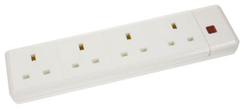 13A 4 Gang Trailing Socket + Neon - White - SE Home
