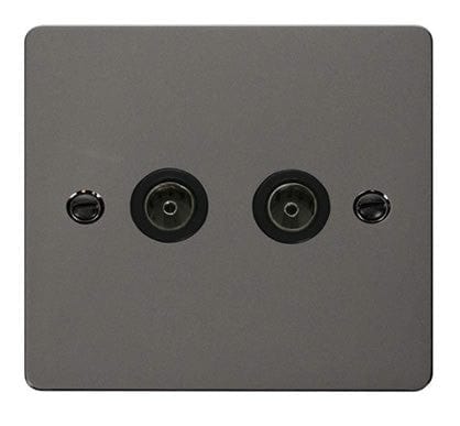 Flat Plate Black Nickel 2 Gang Coaxial Socket - SE Home