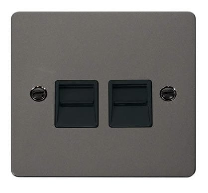 Flat Plate Black Nickel Twin Telephone Socket Secondary - SE Home