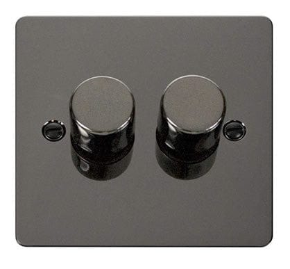 Flat Plate Black Nickel 2 Gang 2 Way 400w Dimmer Light Switch  