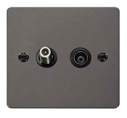 Flat Plate Black Nickel 1 Gang Satellite & Isolated Coaxial Socket - SE Home