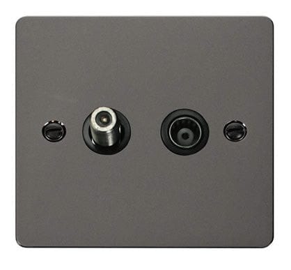 Flat Plate Black Nickel 1 Gang Satellite & Isolated Coaxial Socket   