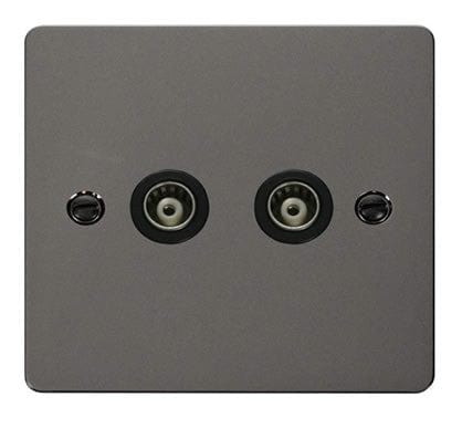 Flat Plate Black Nickel 2 Gang Isolated Coaxial Socket - SE Home
