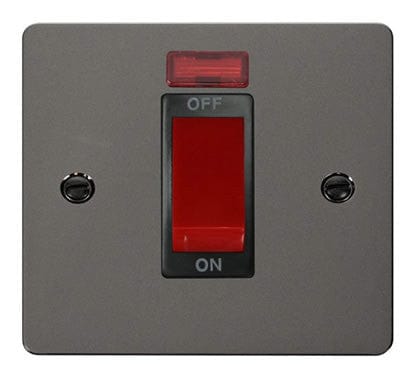 Flat Plate Black Nickel 1 Gang 45A DP Switch + Neon - SE Home