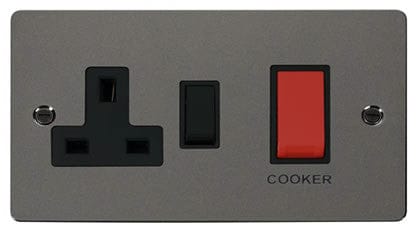 Flat Plate Black Nickel 45A DP Switch + 13A DP Switched Plug Socket - SE Home
