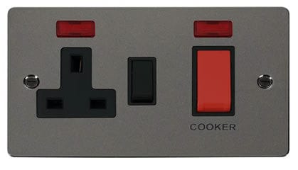 Flat Plate Black Nickel 45A DP Switch + 13A DP Switched Plug Socket + Neons - SE Home