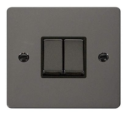 Flat Plate Black Nickel Ingot 10AX 2 Gang 2 Way Light Switch - SE Home