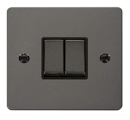 Flat Plate Black Nickel Ingot 10AX 2 Gang 2 Way Light Switch   