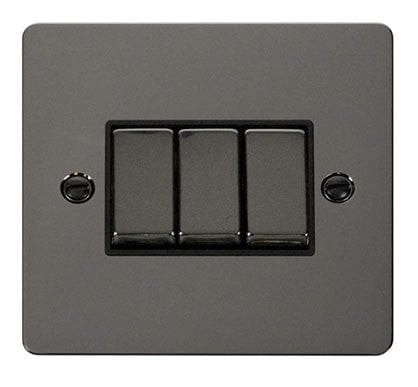 Flat Plate Black Nickel Ingot 10AX 3 Gang 2 Way Light Switch - SE Home