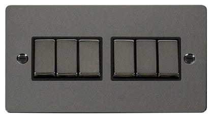 Flat Plate Black Nickel Ingot 10AX 6 Gang 2 Way Light Switch   