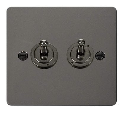 Flat Plate Black Nickel 10AX 2 Gang 2 Way Toggle Light Switch - SE Home