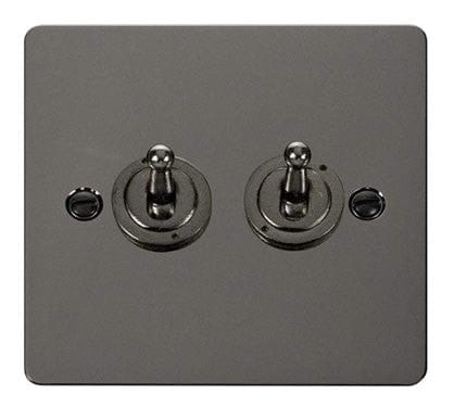 Flat Plate Black Nickel 10AX 2 Gang 2 Way Toggle Light Switch  