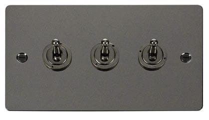 Flat Plate Black Nickel 10AX 3 Gang 2 Way Toggle Light Switch  