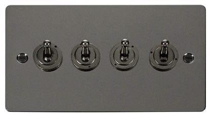 Flat Plate Black Nickel 10AX 4 Gang 2 Way Toggle Light Switch  